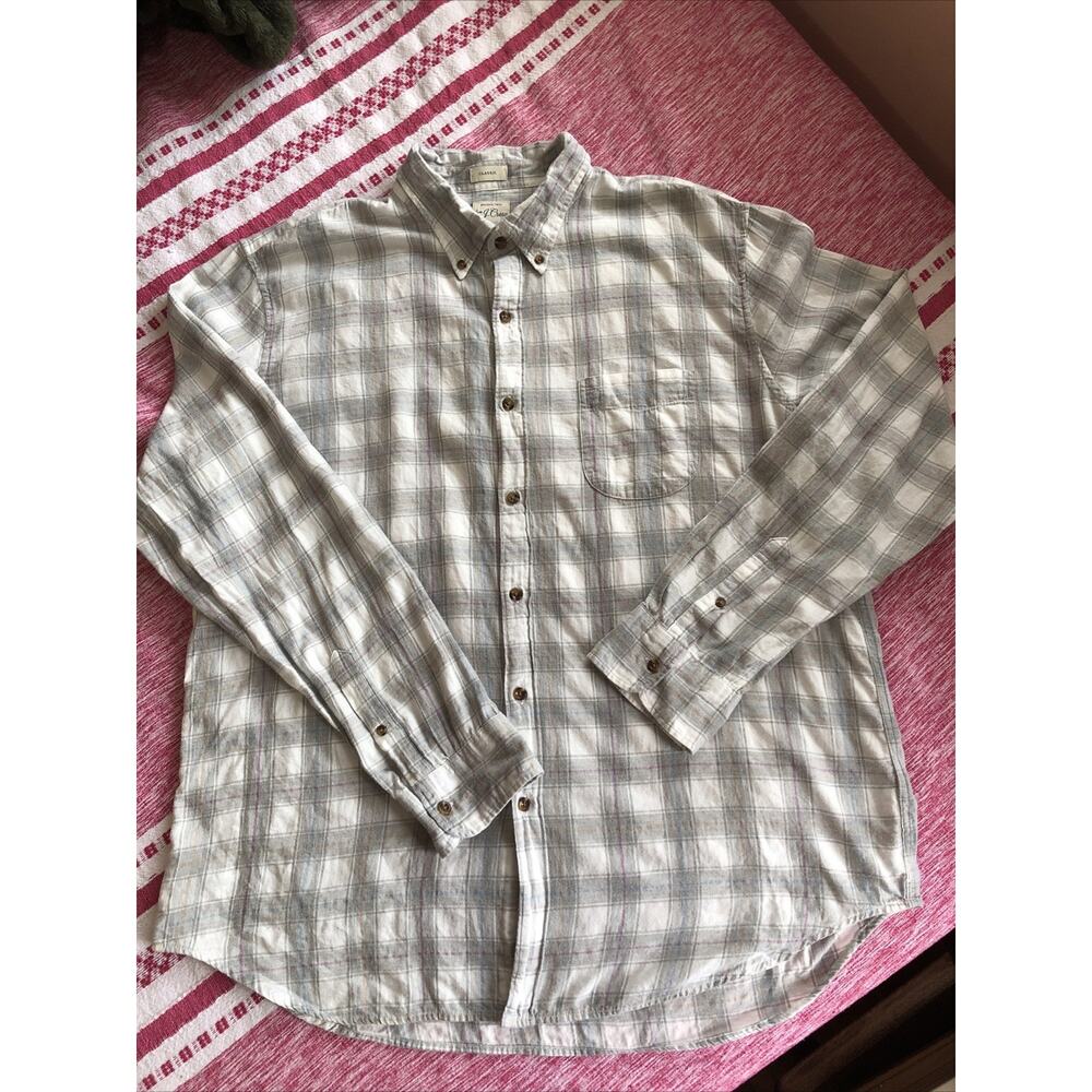 NWOT J.Crew Men’s Brushed Twill Button Down XL White Blue Grey Long Sleeve